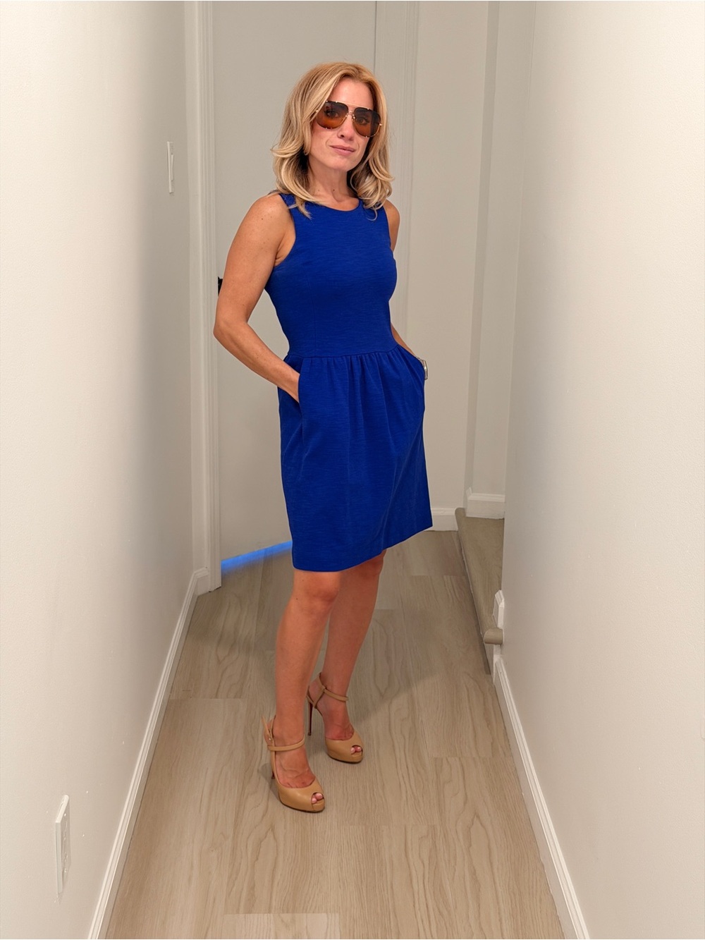 J. Crew cobalt blue mini dress with decorative button